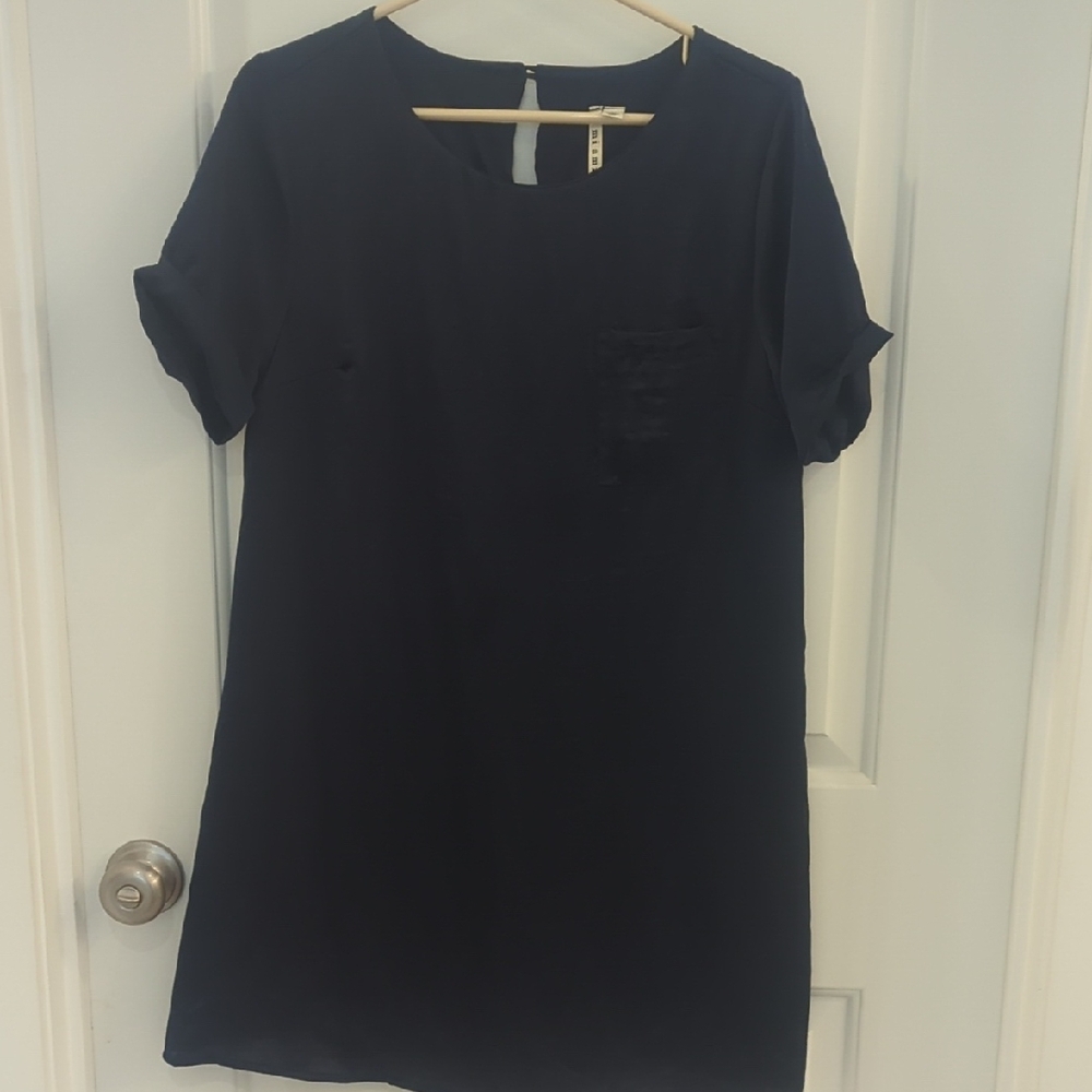 Miami Navy Blue Shift Mini Dress With Satin Like Texture